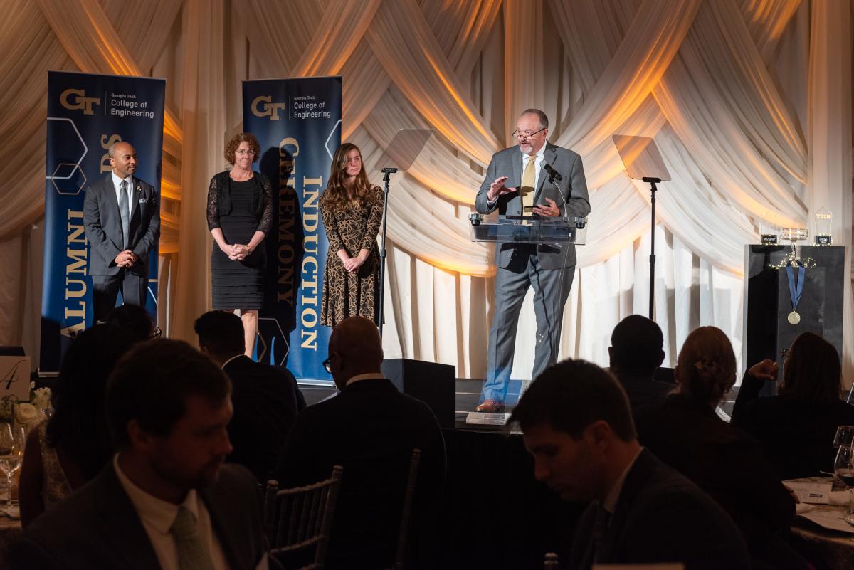 Inductee Gen. Philip Breedlove gives remarks on stage