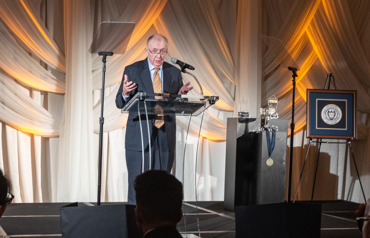 Former Dean John White gives remarks at the Alumni Awards Induction Ceremony