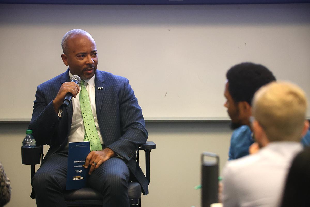 Raheem Beyah answers a question during the dean's panel at NextProf Nexus 2023. (Photo: Candler Hobss)