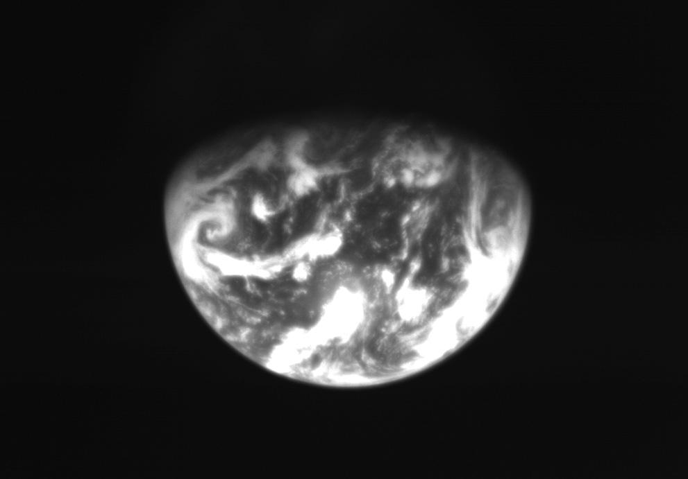 A black and white photo of Earth