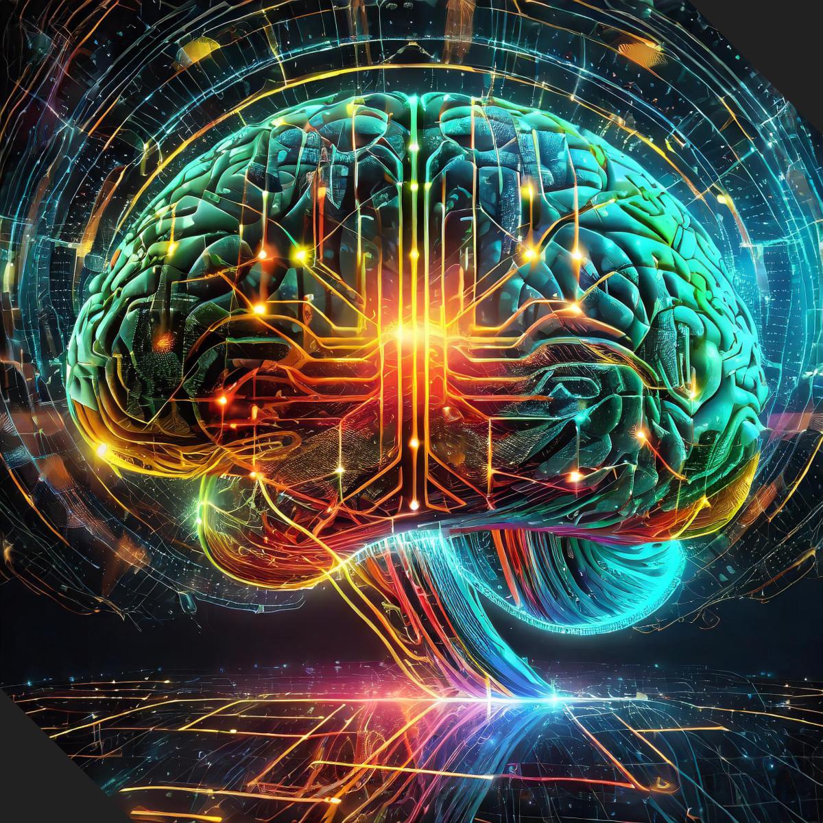 AI generated image of a futuristic brain with technology and circuits