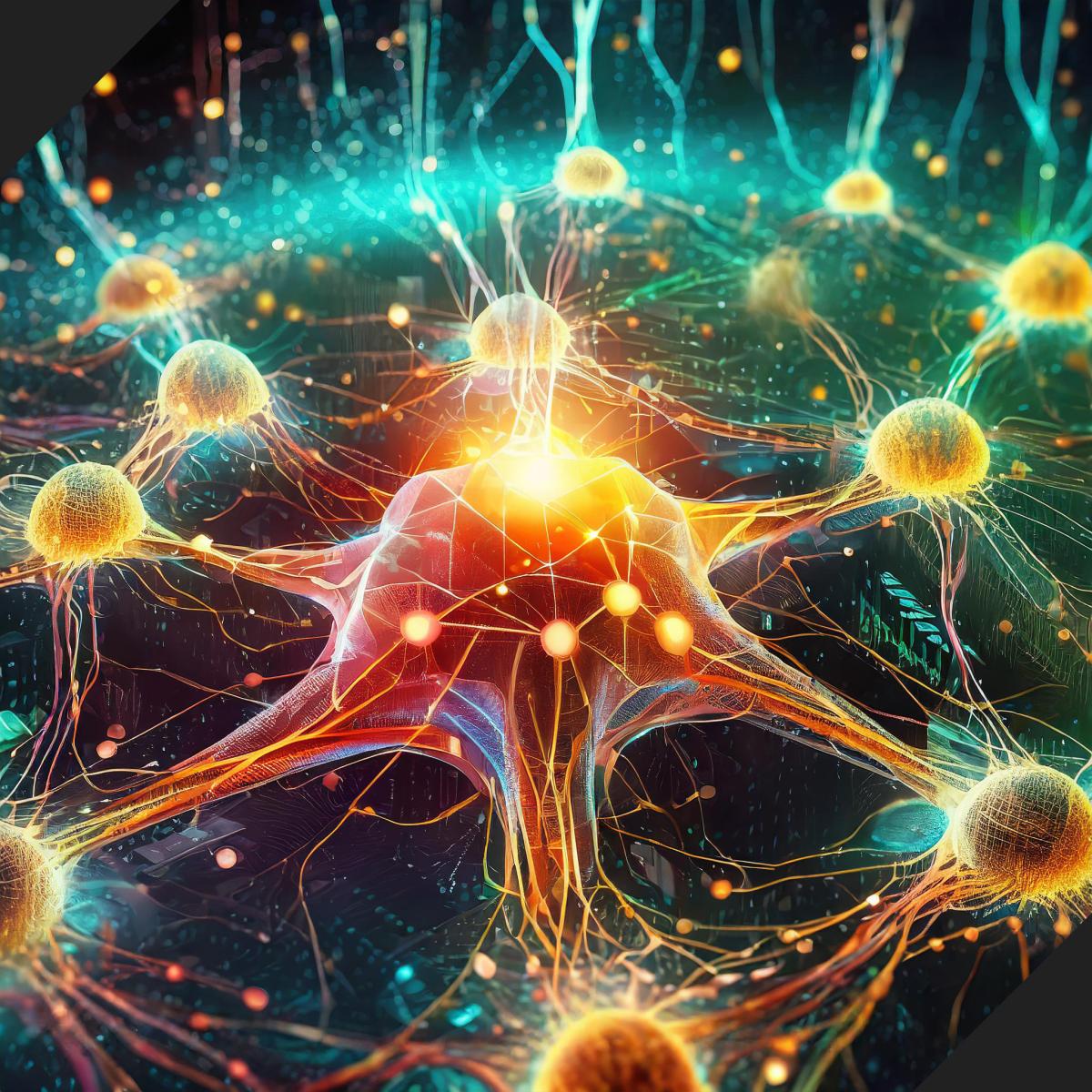 An AI generated image of a futuristic neural network concept