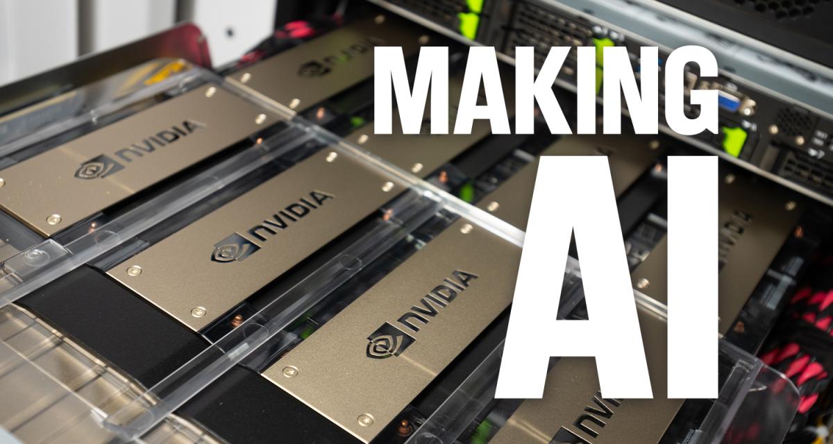 a row of NVIDIA CPUs with text overlay: "Making AI"