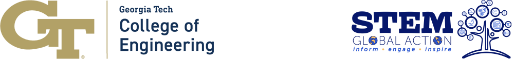 Gt college of engineering and STEM global action logos
