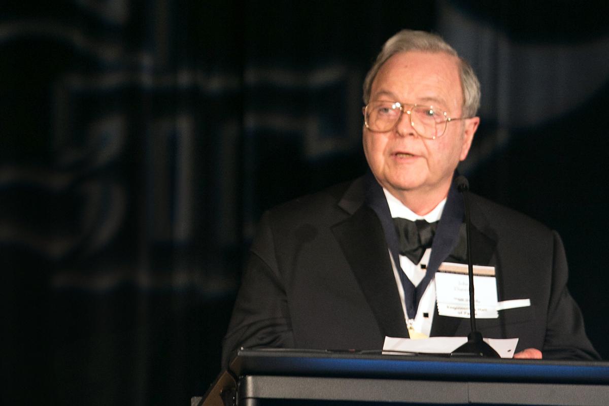 John Durstine speaks at his induction to the College of Engineering Hall of Fame in 2014.