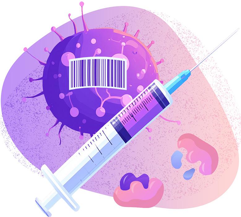 Illustration of tumor with barcode  and a syringe