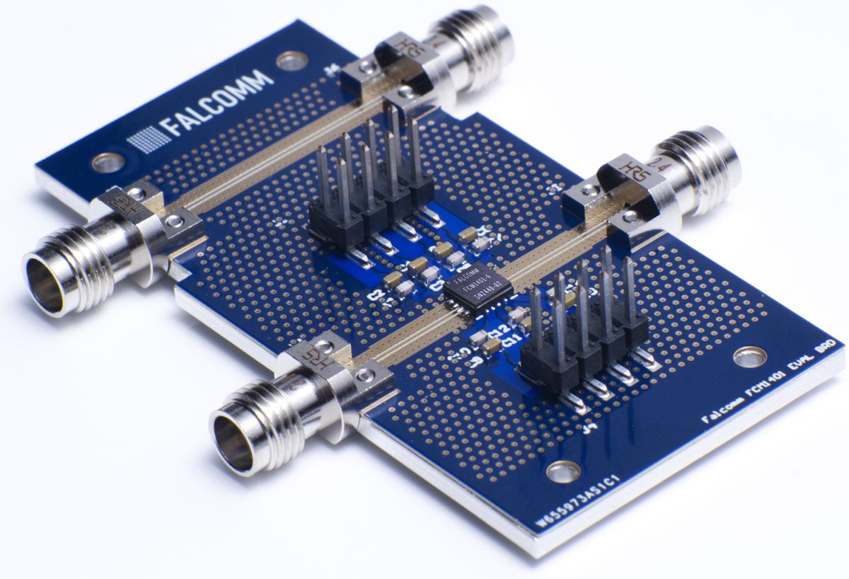 a power amplifier chip on an evaluation board