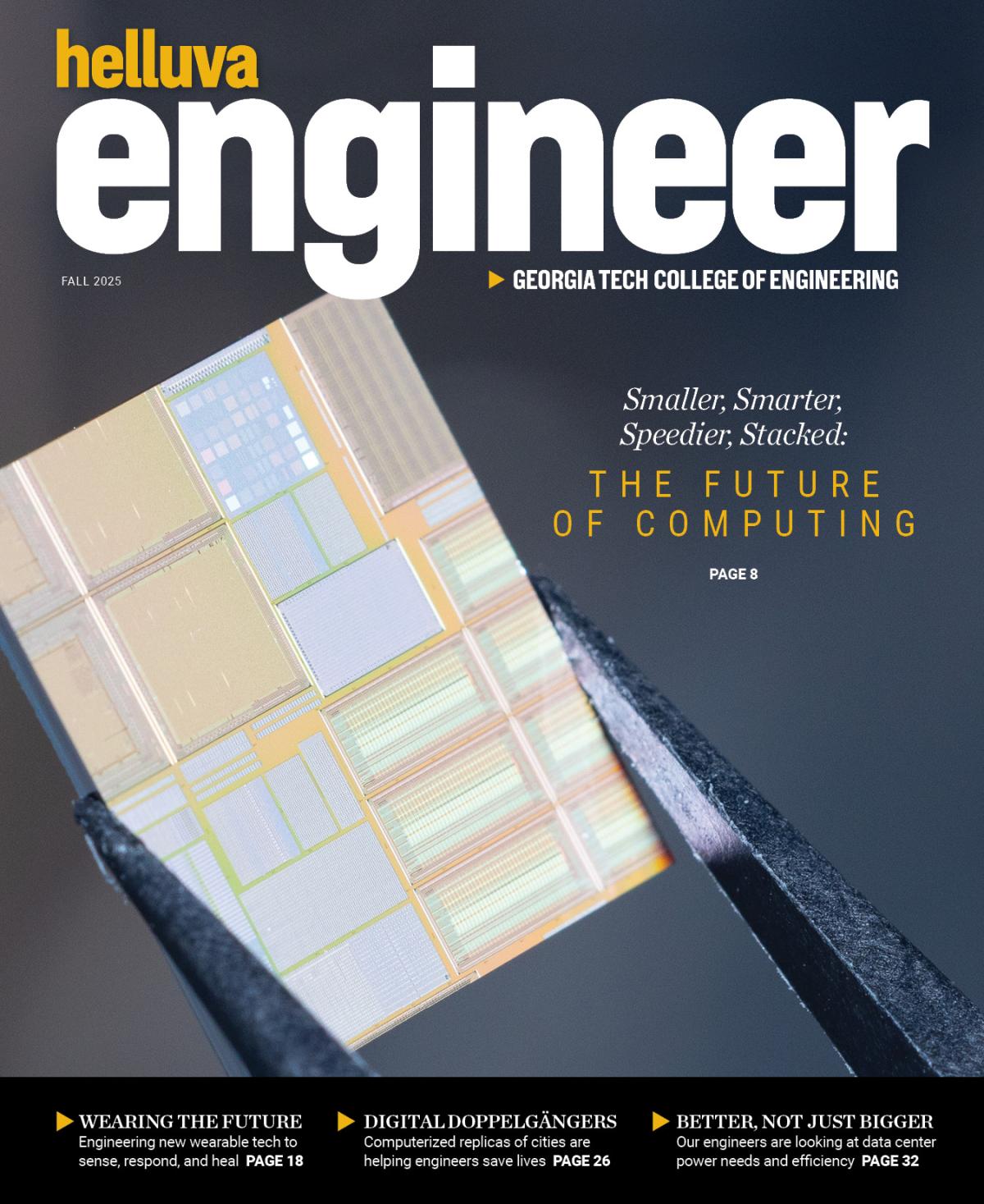 magazine cover thumbnail with "Helluva Engineer," closeup image of a computer chip, and text "The Future of Computing"