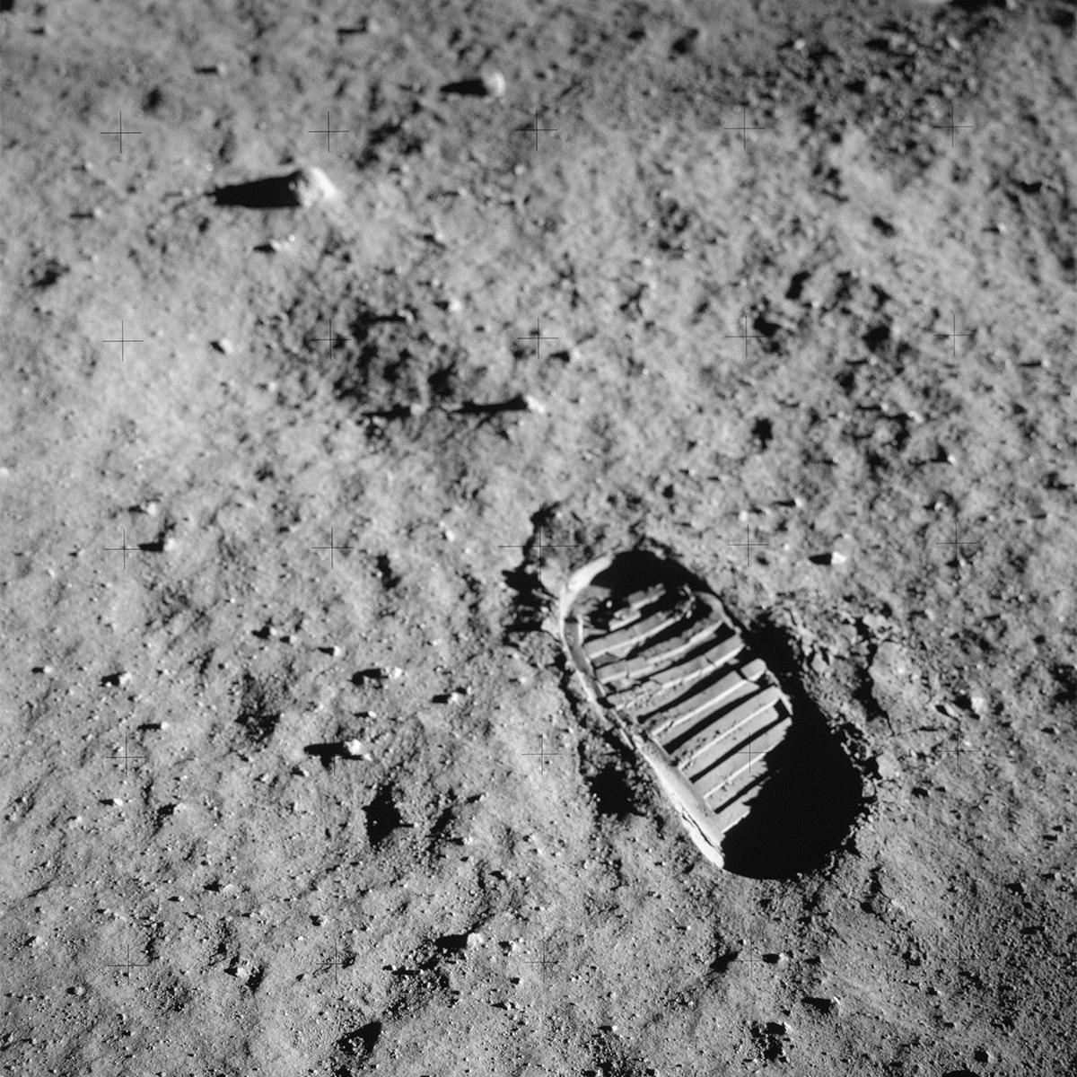 a bootprint in the lunar soil