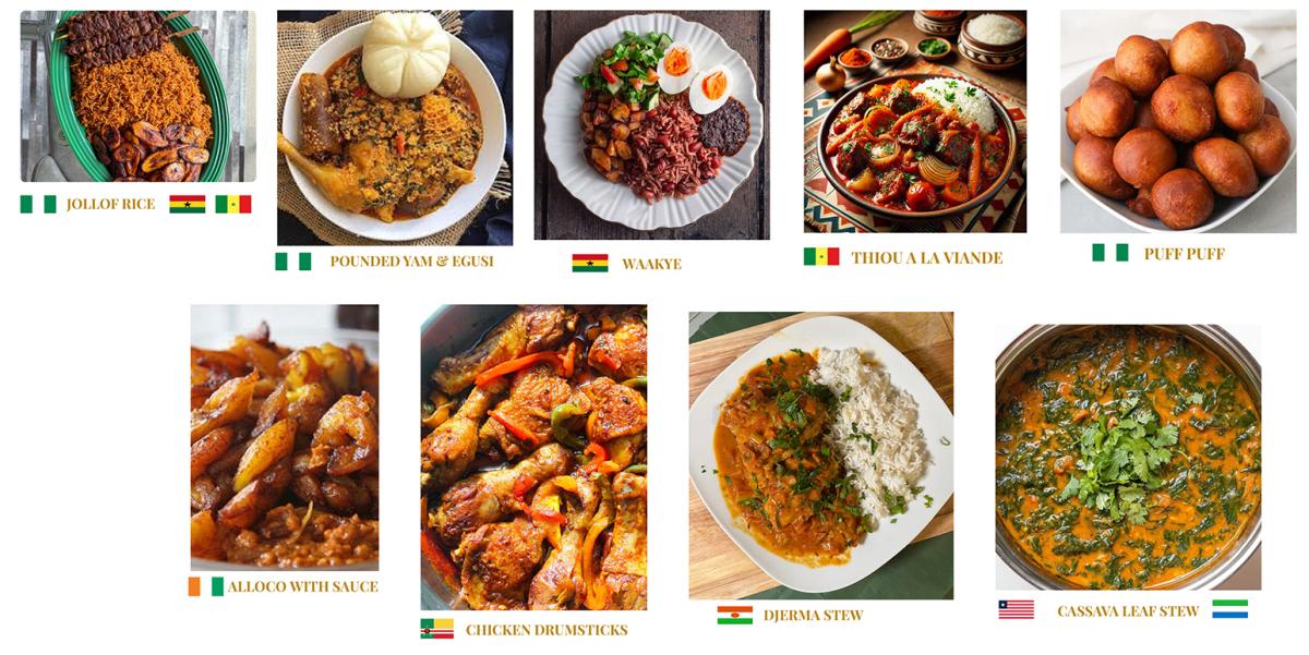 Composite of various West African dishes at the pilot Jollof to Sushi intercultural exchange event.