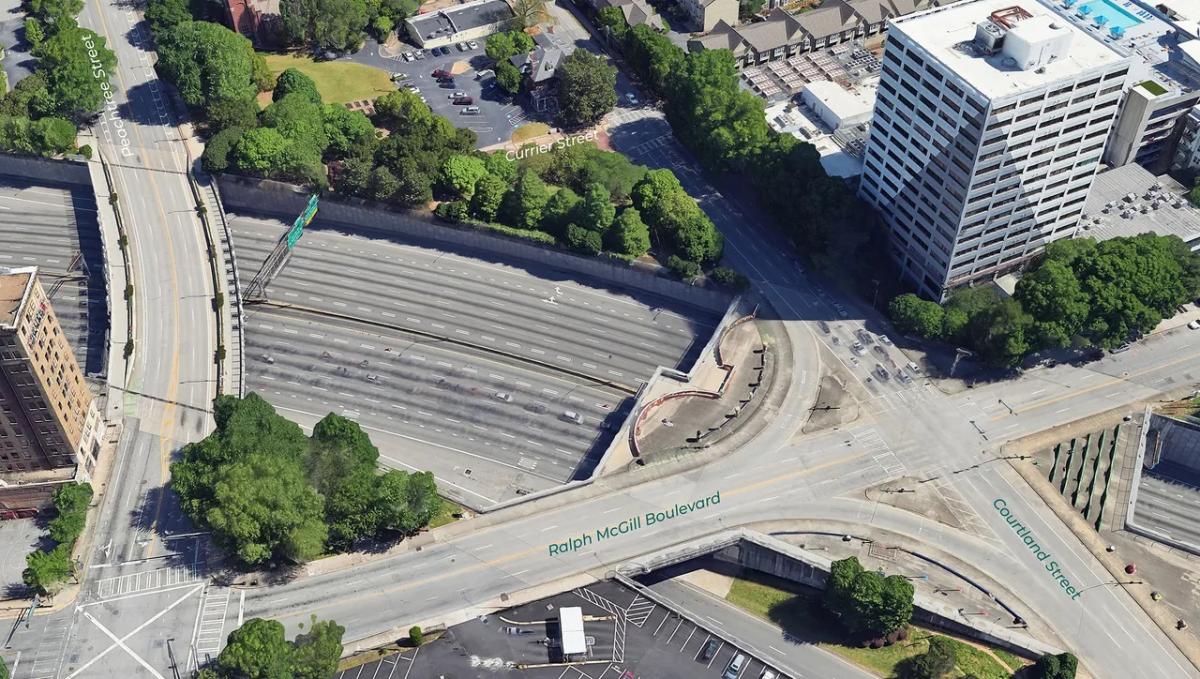 an aerial view of Atlanta's Downtown and Connector
