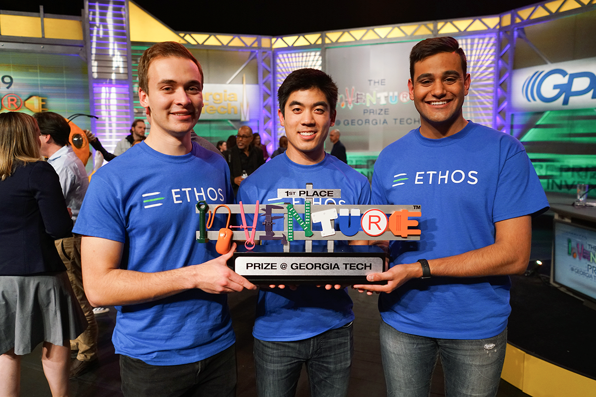 Ethos Medical, comprised of Lucas Muller (ME), Cassidy Wang (BME), and Dev Mandavia (BME), won first place at the 2019 InVenture Prize competition.