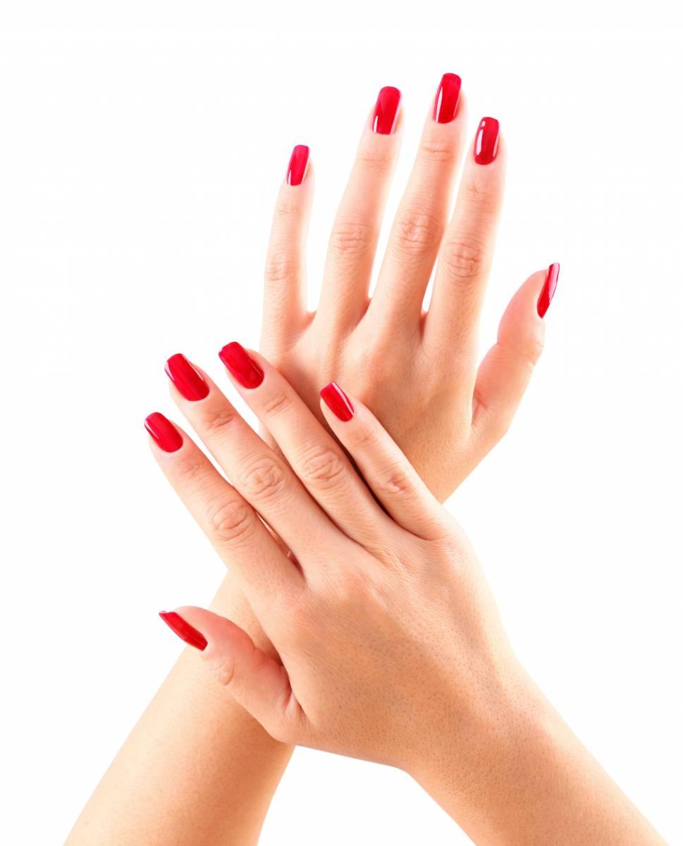 stock photo of hands with red manicured nails