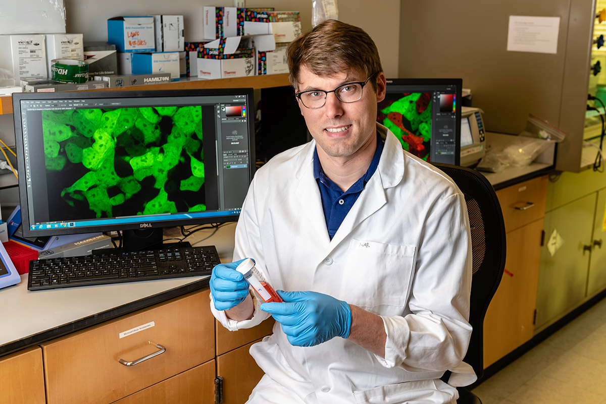 James Dahlman, associate professor, BME, in the lab