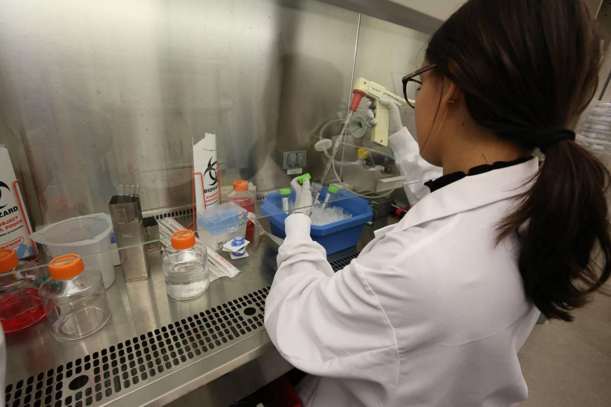 students in lab with pipette