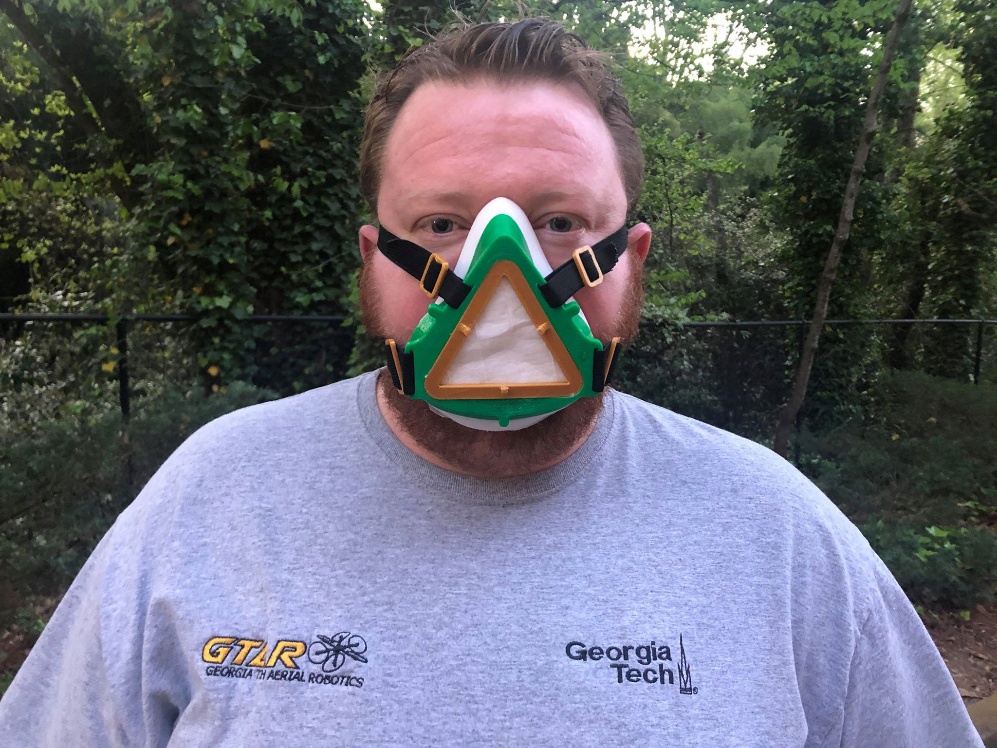 Lee Whitcher wearing a manufactured mask