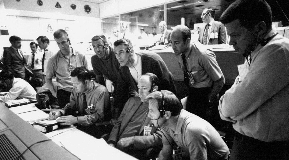 A view inside Mission Control Center during the Apollo 13 oxygen cell failure on April 14, 1970.