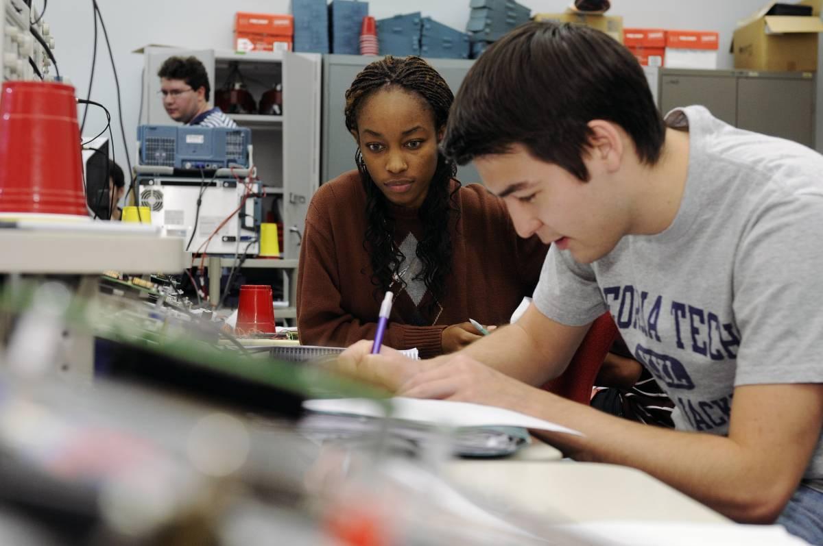 students working in a classroom