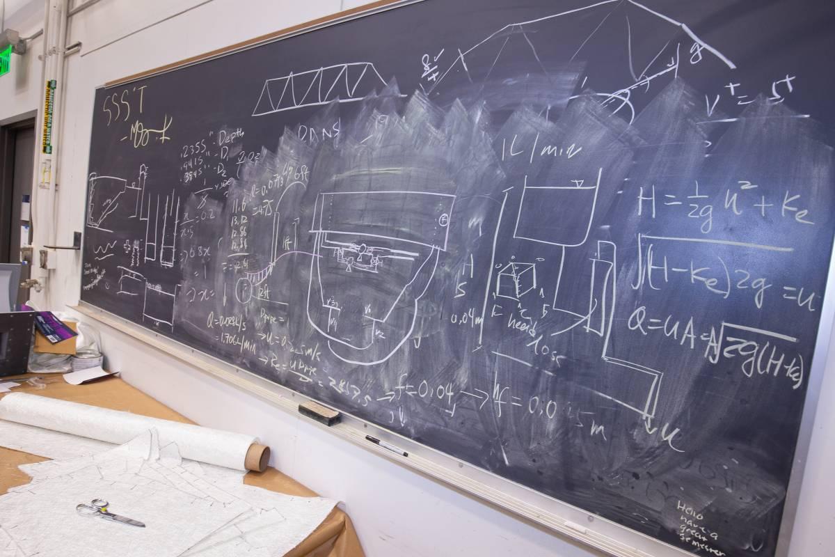 whiteboard with research calculations
