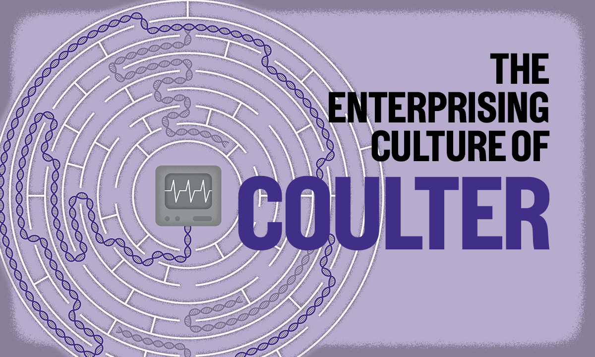 "The Enterprising Culture of Coulter" with DNA maze illustration