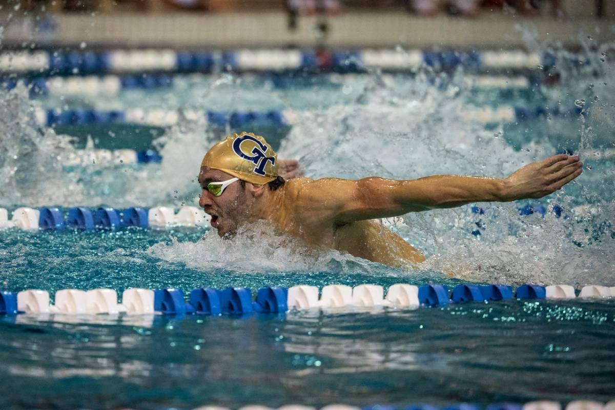 A Georgia Tech swimmer at the McAuley Aquatic Center