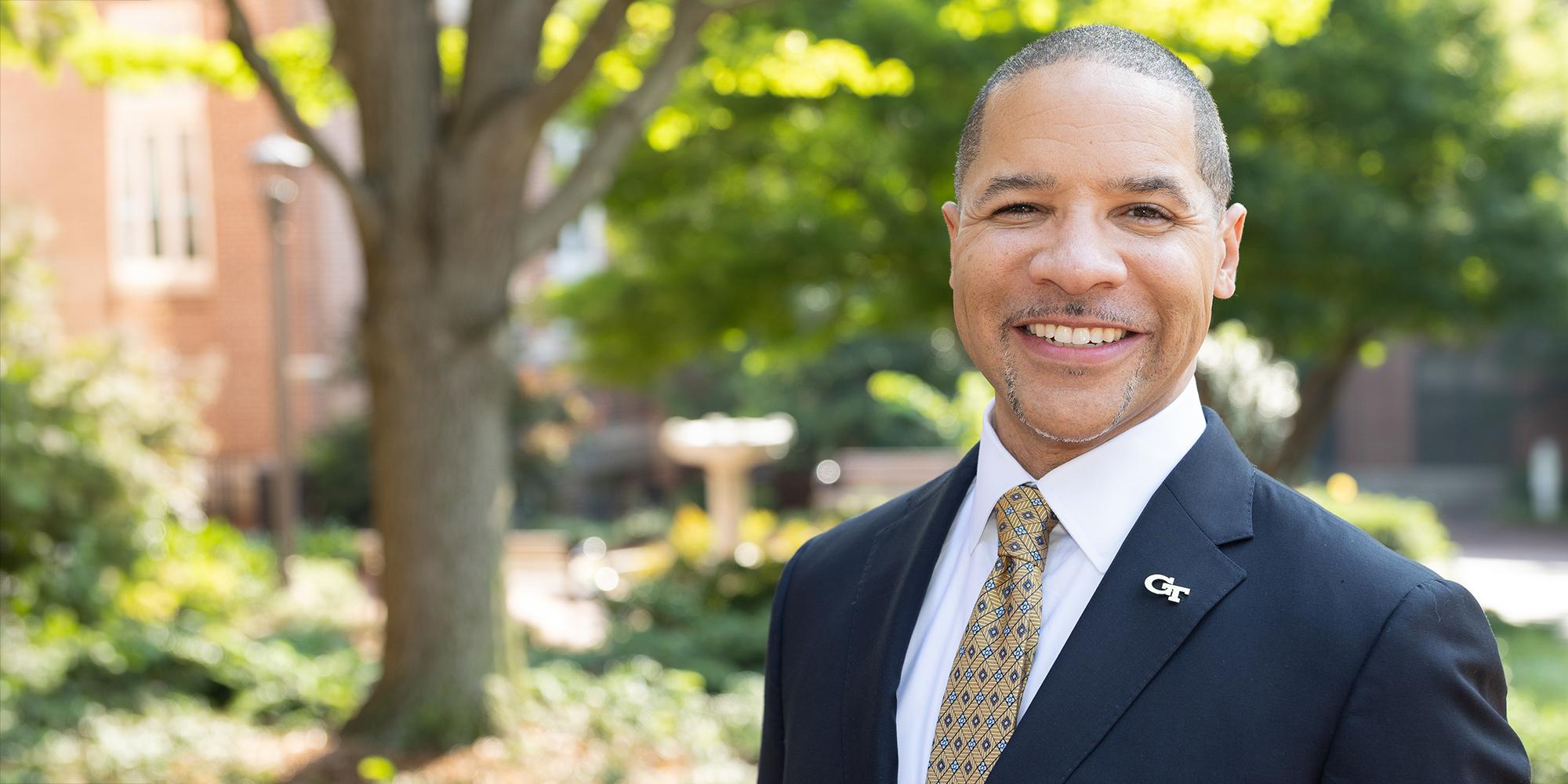 Mitchell Walker poses outside Tech Tower.